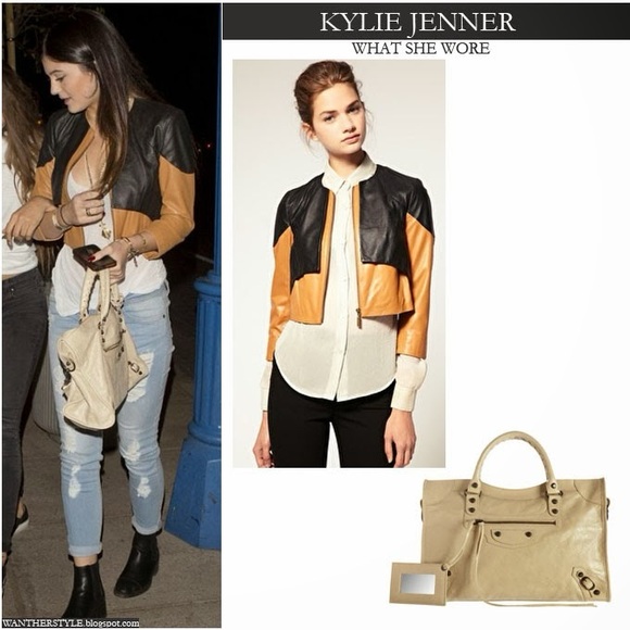 asos REAL Leather jacket Women's 12 camel brown black zip front crop coat EUC - Picture 1 of 16